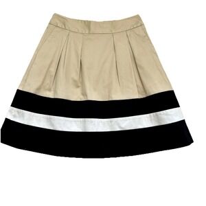 White House Black Market Beige Striped Lined Flare Pleated Skirt Size 4 EUC Boho